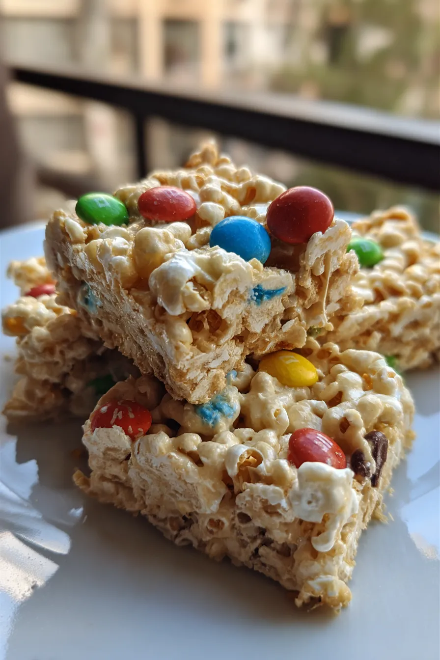 Simple Popcorn Bars with M&Ms