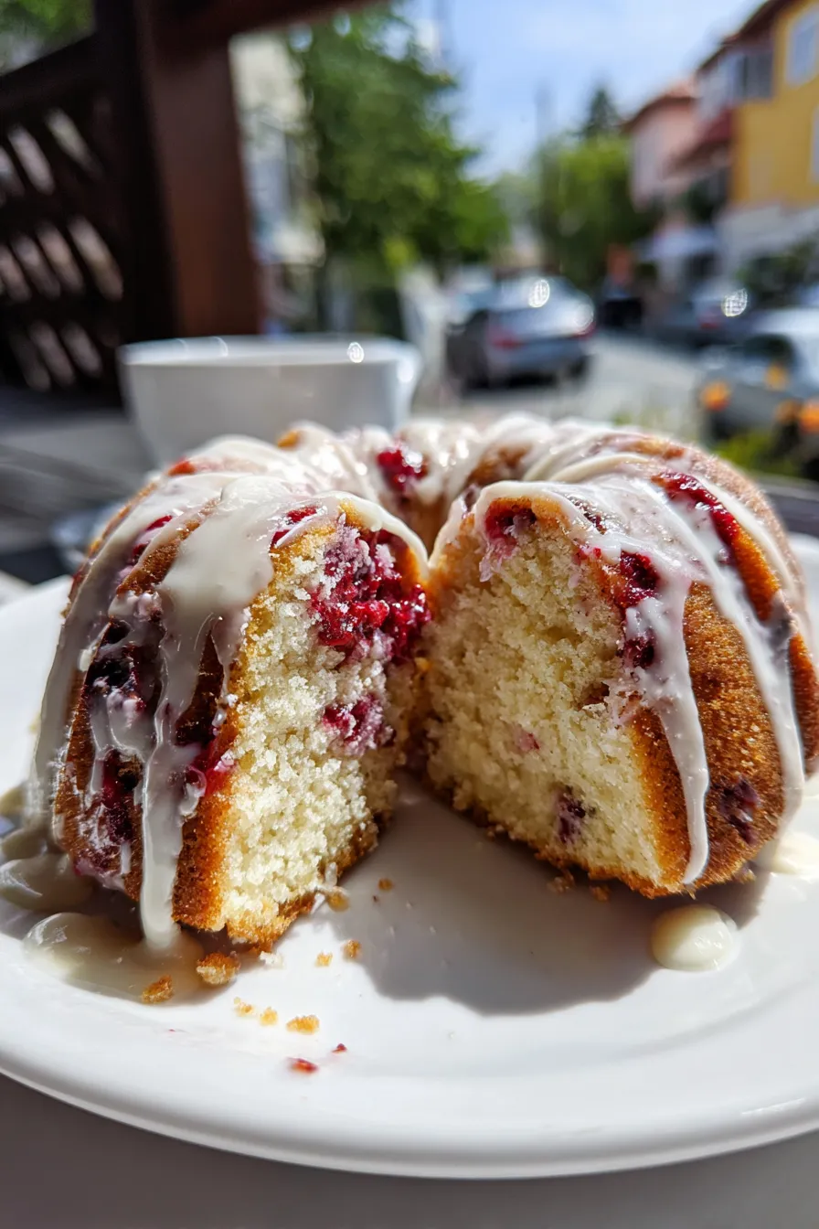 white chocolate raspberry bundt cake