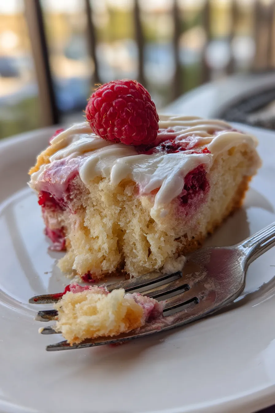 white chocolate raspberry poke cake