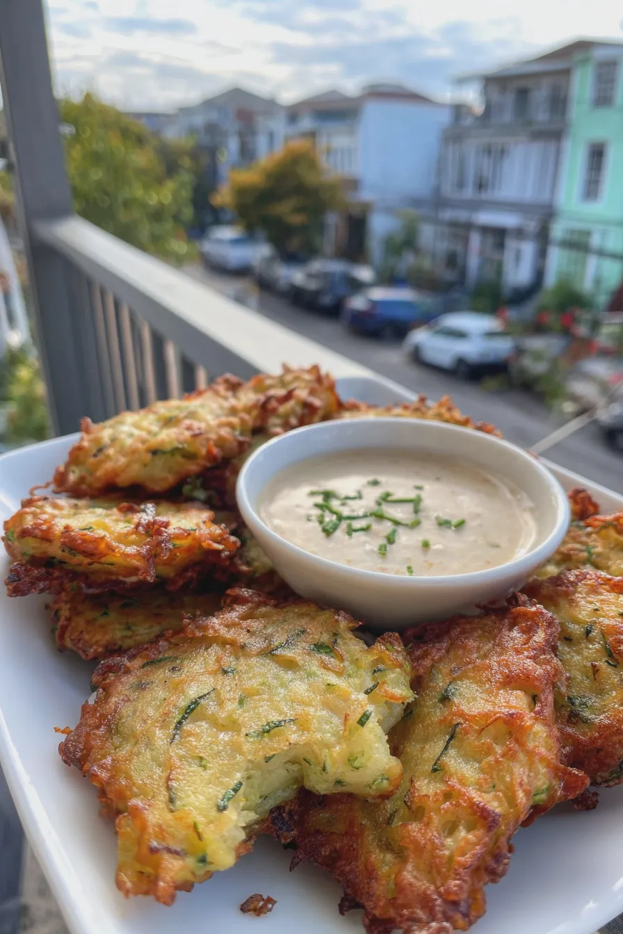 zucchini fritters with dipping sauce
