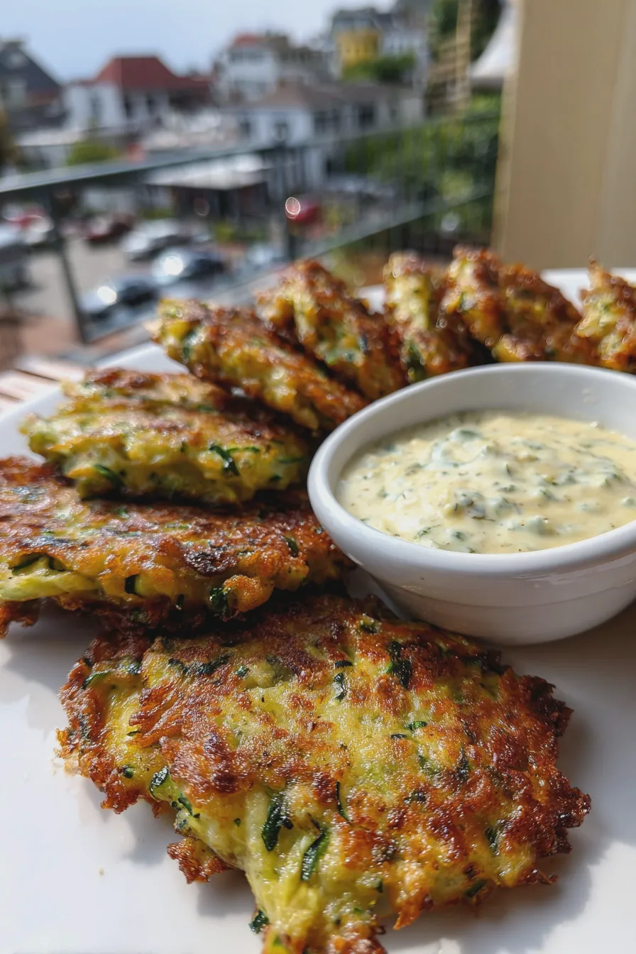 zucchini fritters with dipping sauce