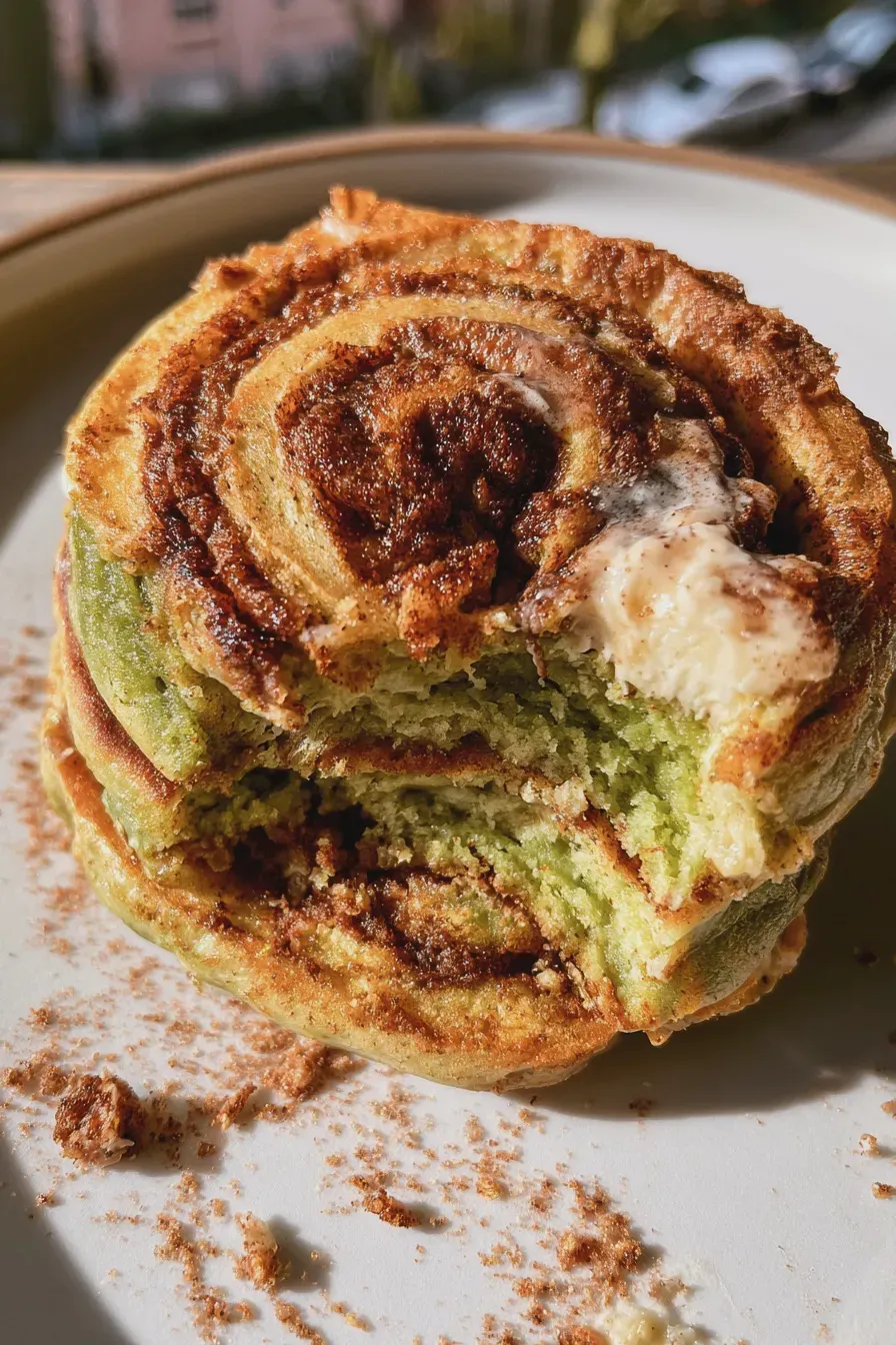 Matcha Cinnamon Roll Pancake in 30 Minutes 3 Matcha cinnamon roll pancake