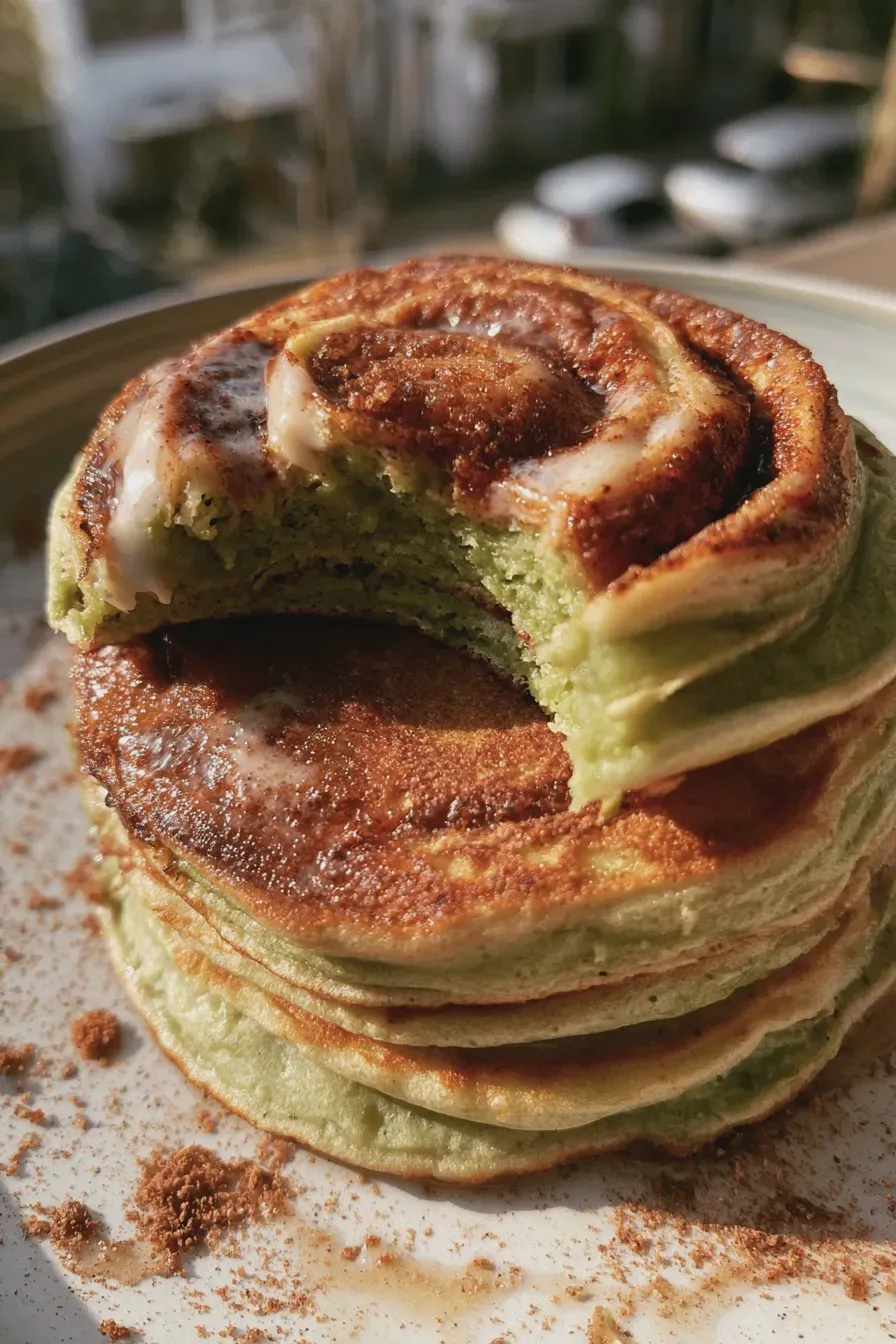 Matcha Cinnamon Roll Pancake in 30 Minutes 2 Matcha cinnamon roll pancake